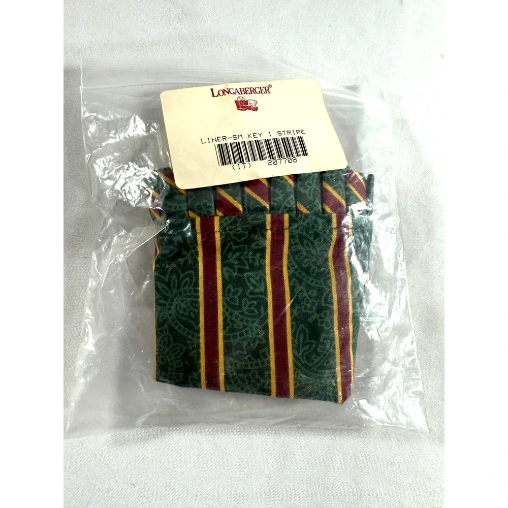 Longaberger Small Key Imperial Stripe Red/Green‎ Liner 207708 New